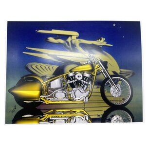 LE GM Harley Davidson motorcycle print artwork signed 2/50 water 16x12" READ